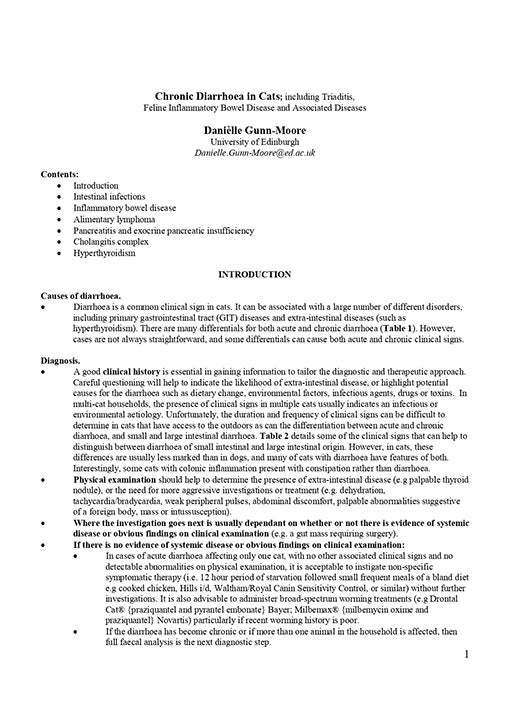 Danièlle Gunn-Moore: Chronic Diarrhoea in Cats: including Triaditis, Feline Inflammatory Bowel Disease and Associated Disease