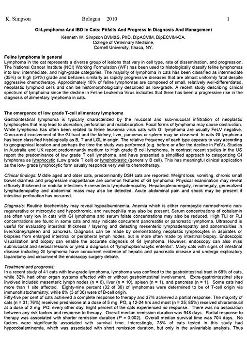 Kenneth W. Simpson: GI-Lymphoma And IBD In Cats: Pitfalls And Progress In Diagnosis And Management