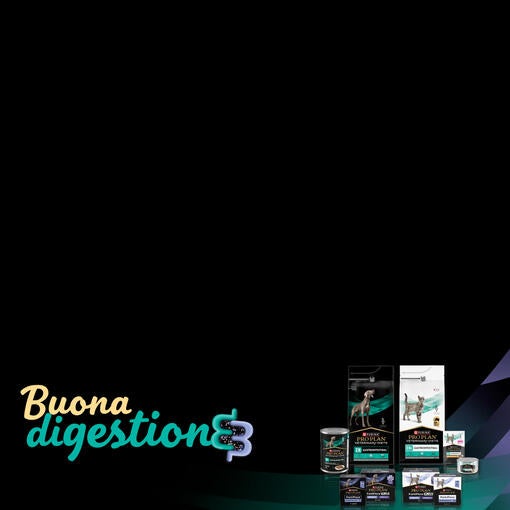 Gamma Purina Pro Plan Veterinary Diets Gastrointestinal con cane e gatto e testo Buona digestione